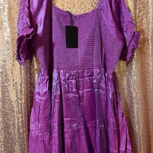 Fate Shimmering Purple Smocked Tiered Dress
